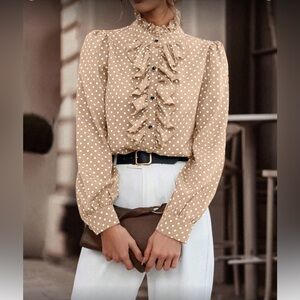 Luxe polka dots ruffle trim shirt